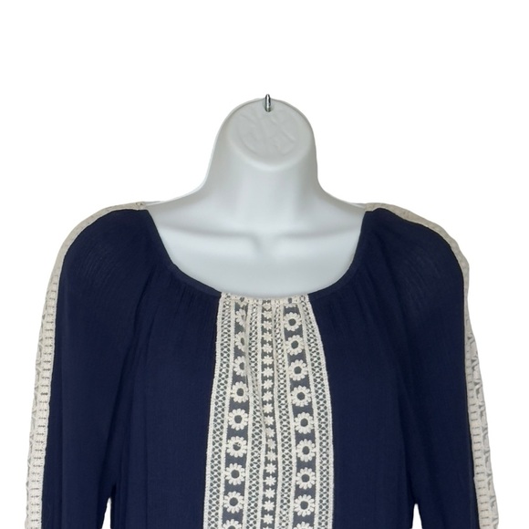 Indigo Soul Navy Blue Lace Detail Bracelet Sleeve Tunic Top Small - Picture 4 of 13